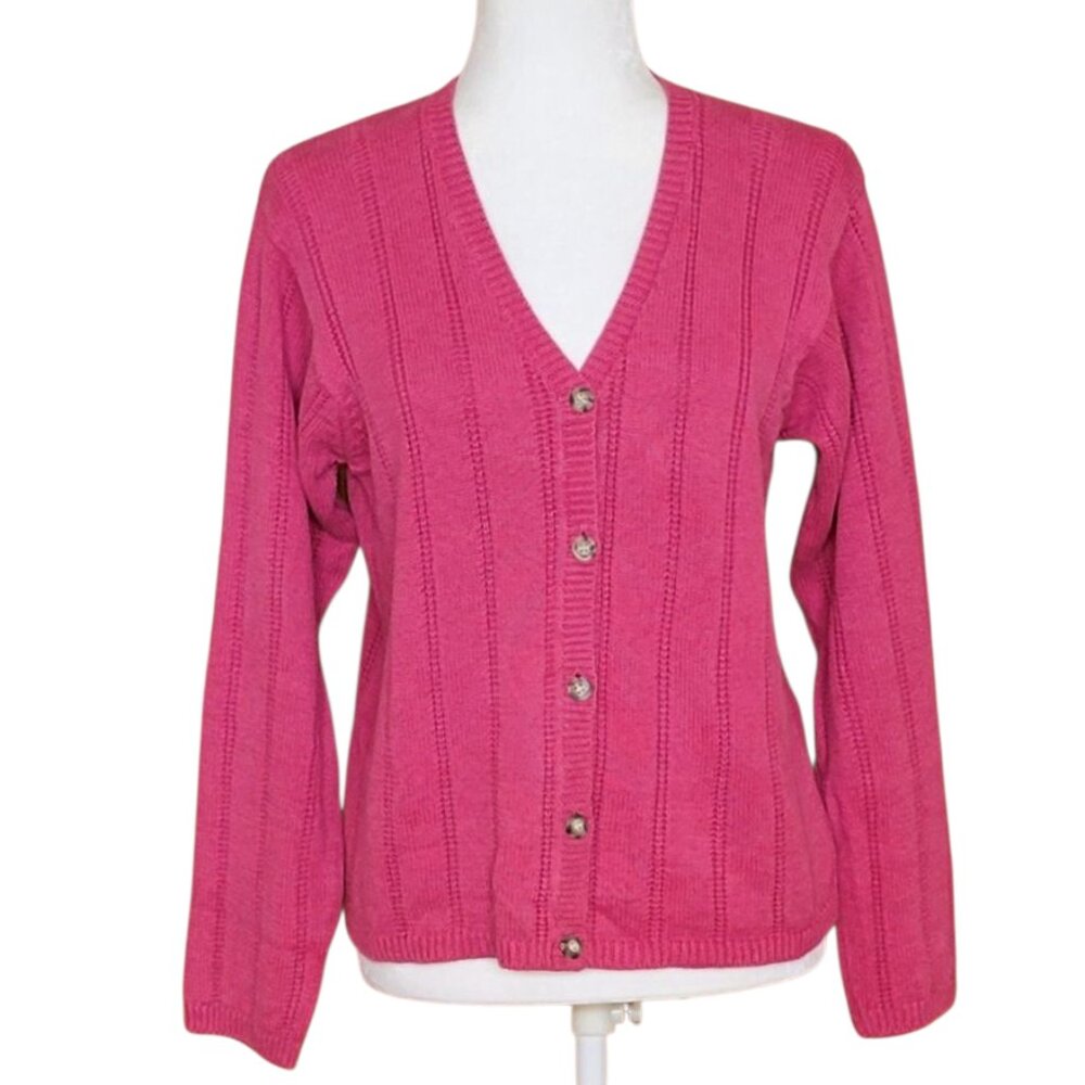 VTG L.L.Bean Linen Blend Cardigan Sweater Knit Pink Dusty Rose Size Small